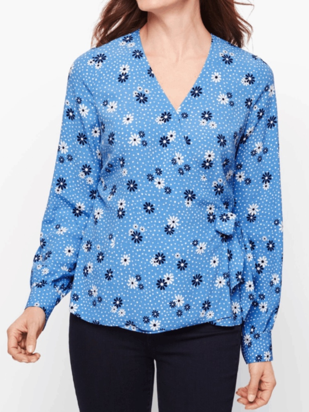 NWT Talbots Poet Sleeve Wrap Top Flowers & Dots Large